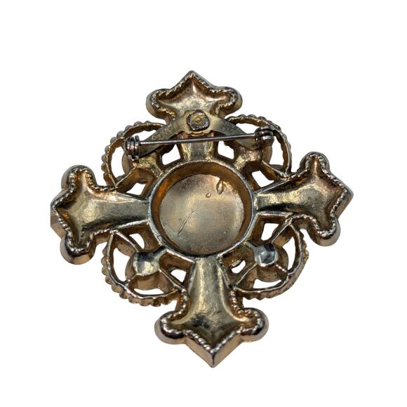 Vintage Signed Coro 2.25" Heraldic Red Navy Faux Pearl Maltese Cross Brooch - Picture 2 of 3